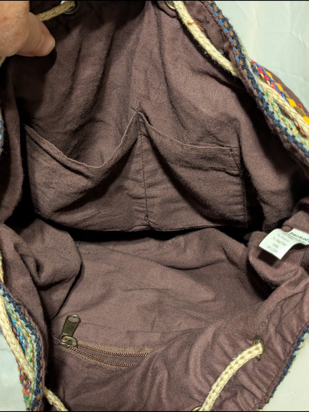 World Market Multicolor Woven Backpack with Brown Leather Buckle - Picture 5 of 10